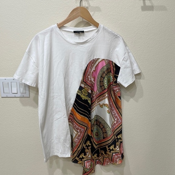 CQ by CQ White T-Shirt W/Design Panel Insert—Gorgeous! High/Low Boho-XL New! - Picture 1 of 9